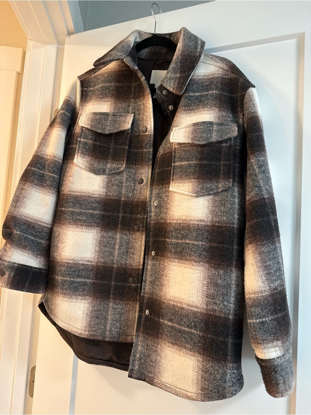 H&M Women's Plaid Shacket Jacket - Black & Cream
